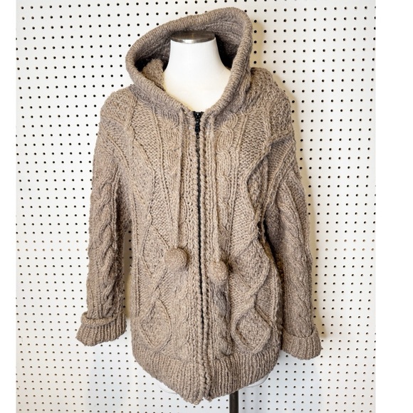 Handmade Sweaters - 100% Wool Chunky Knit Zip Hoodie Cardigan Jacket – Handmade Ecuador – L